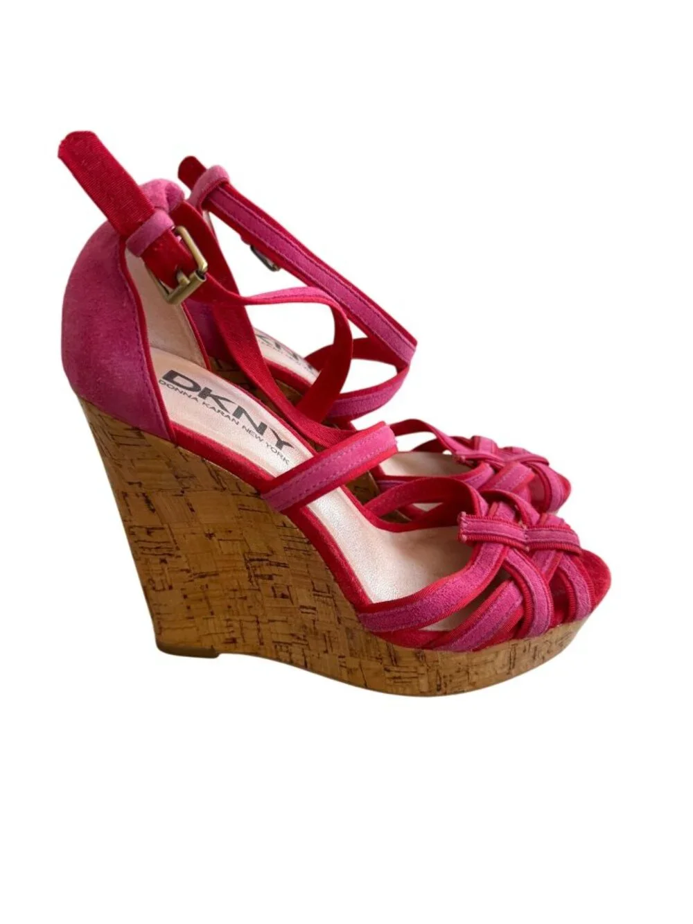 DKNY Pink Cork Wedge Sandals